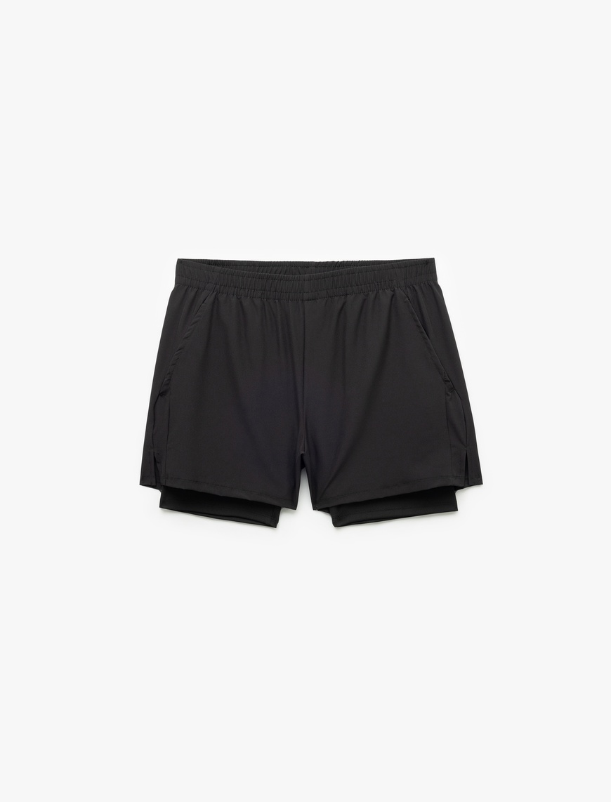   Slim Fit Cep Detaylı Paraşüt Kumaş Beli Lastikli Taytlı Spor Şort