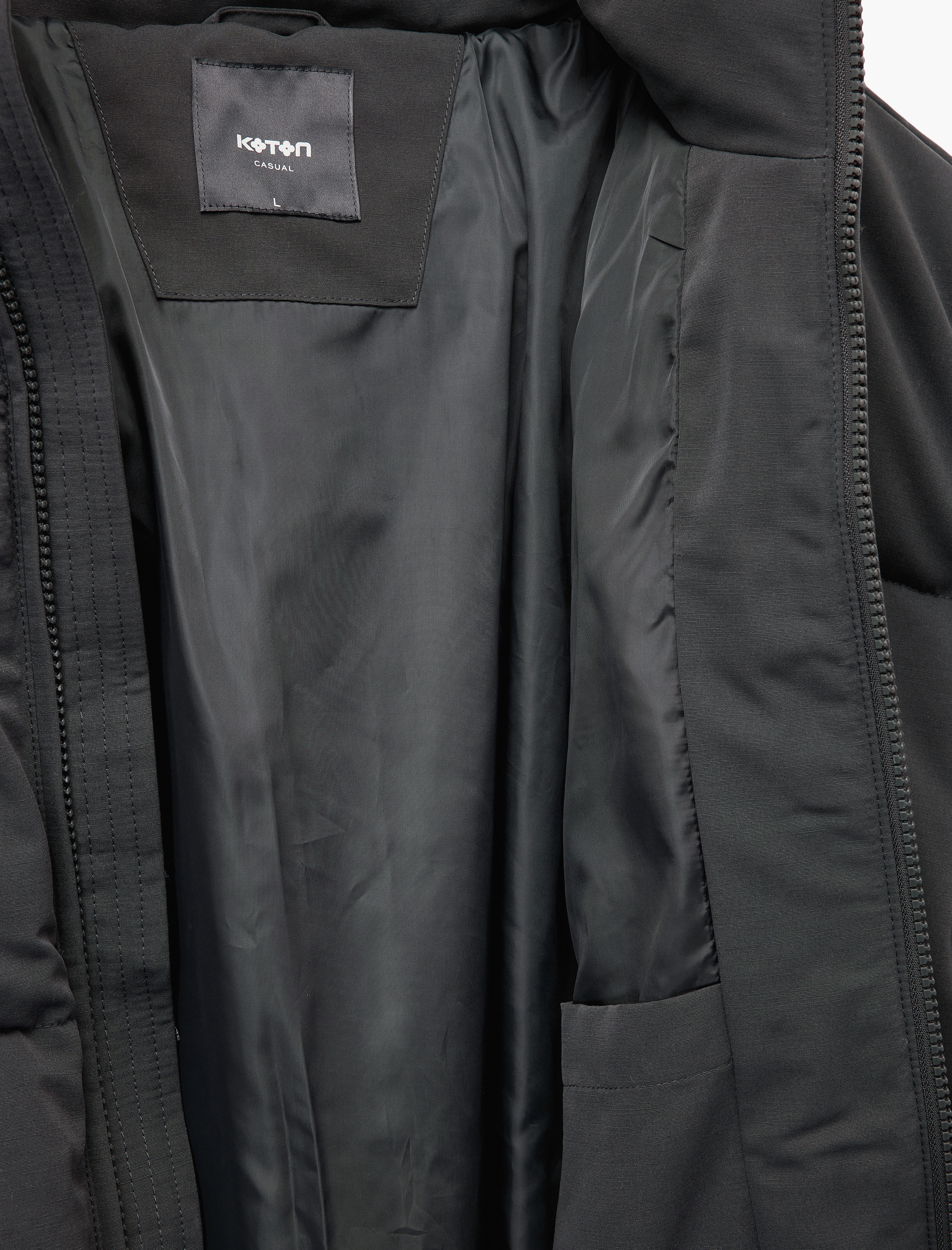   Uzun Kollu Kapüşonlu Fermuarlı Kışlık Şişme Mont