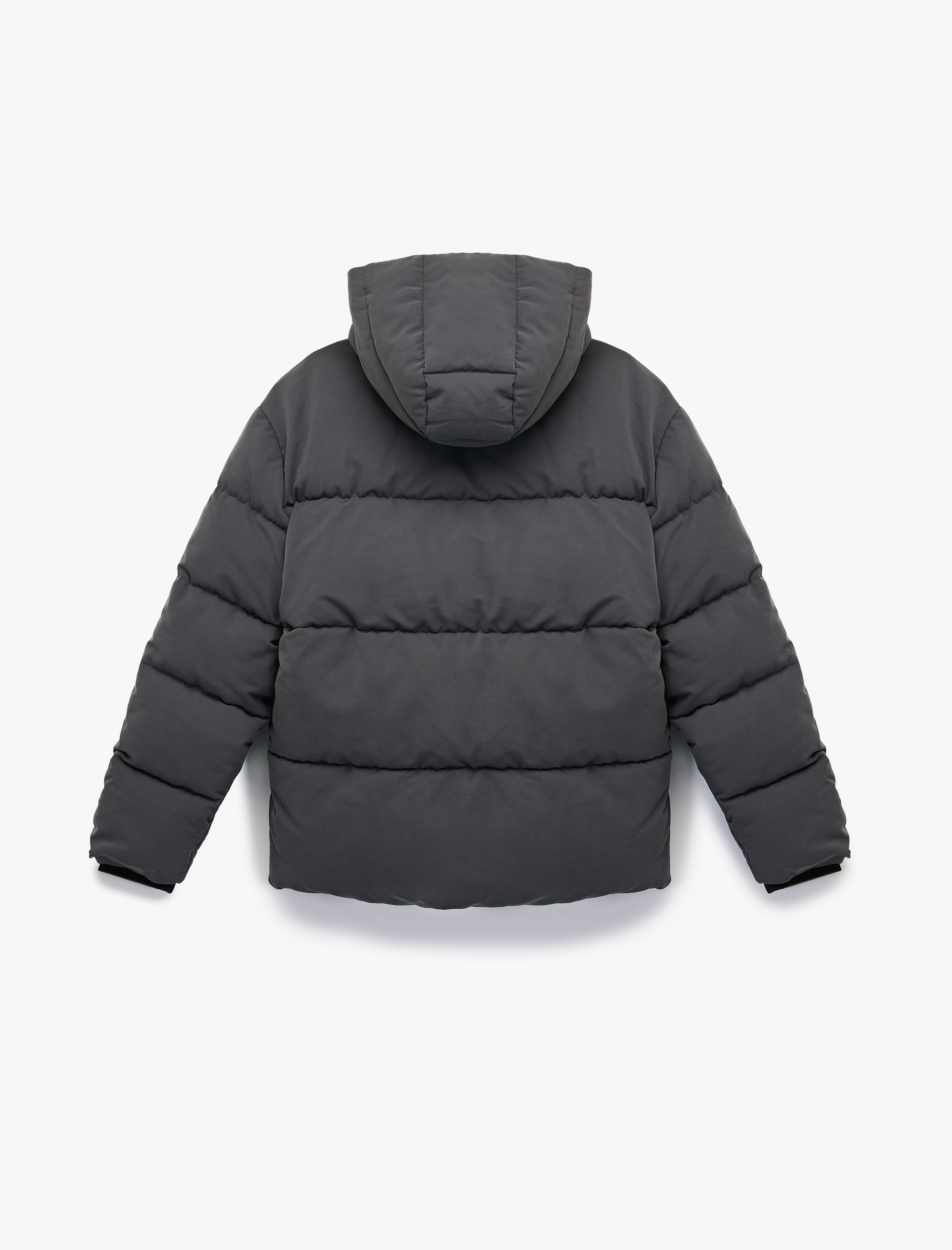   Uzun Kollu Kapüşonlu Fermuarlı Kışlık Şişme Mont