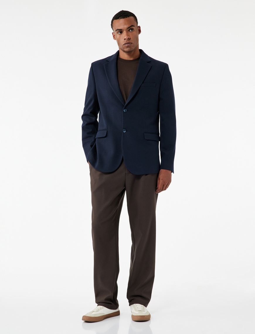   Pike Kumaş Uzun Kollu Kapaklı Cep Detaylı Düğmeli Slim Fit Mono Yaka Blazer Ceket