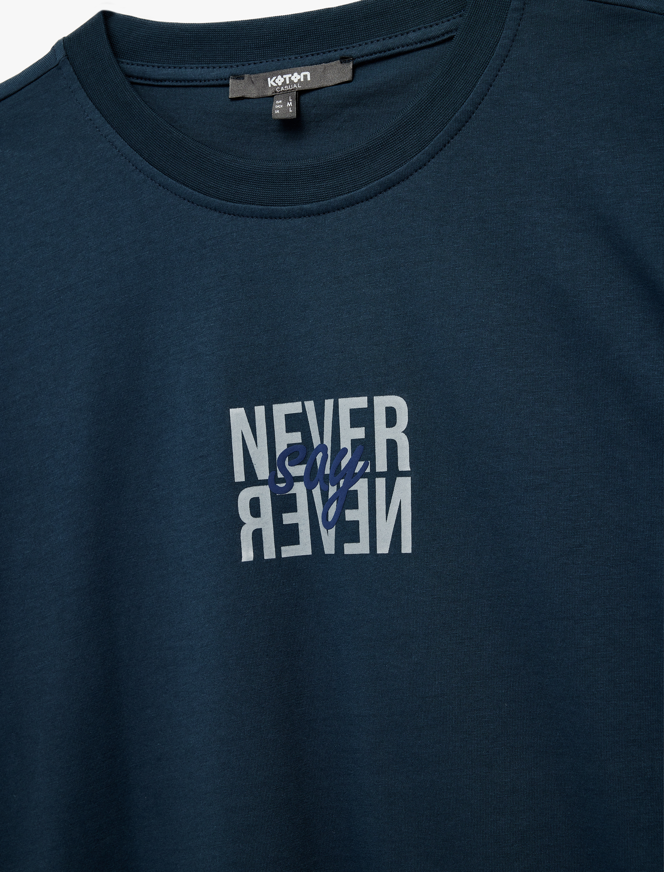   Pamuklu Kısa Kollu Bisiklet Yaka Baskılı Tişört