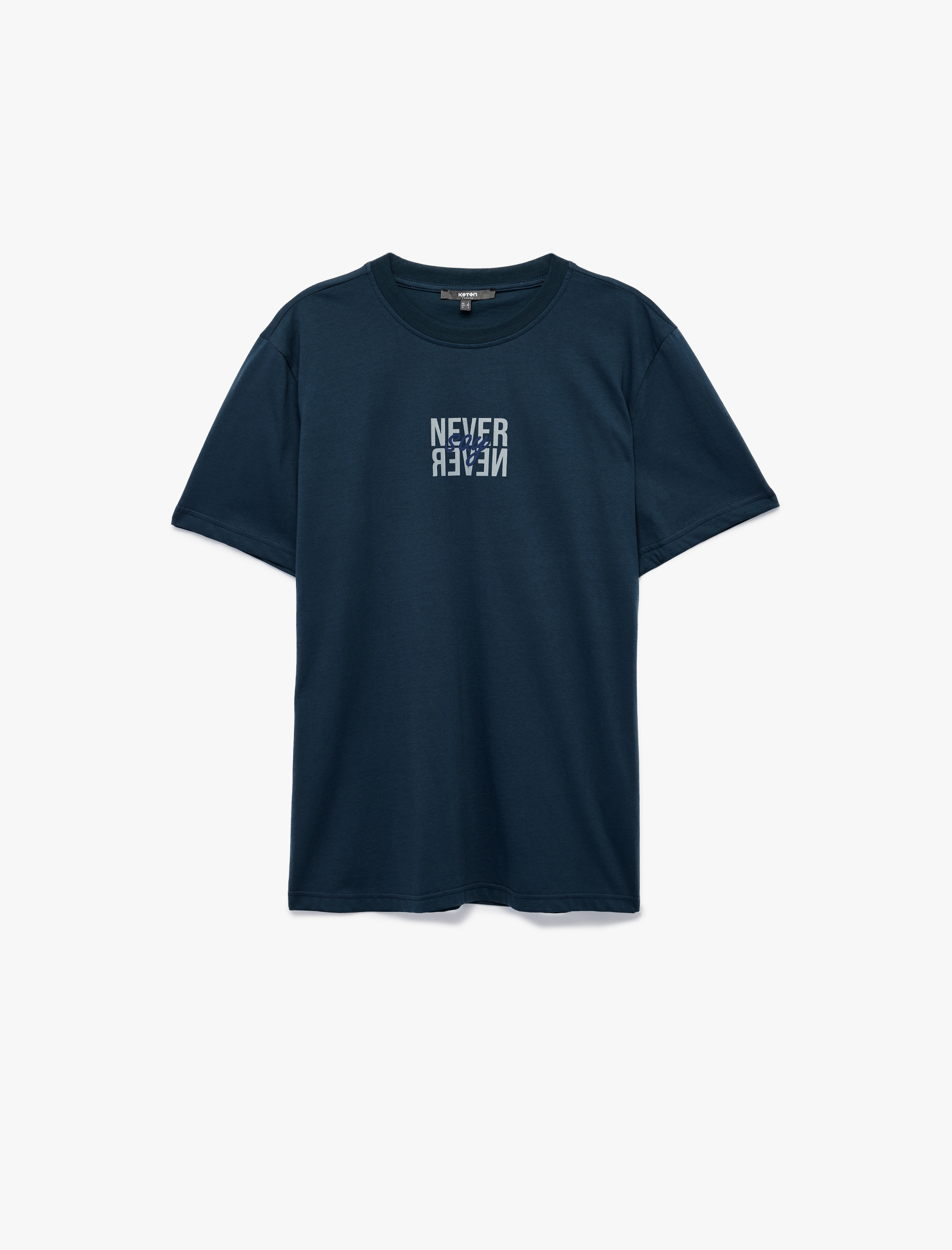   Pamuklu Kısa Kollu Bisiklet Yaka Baskılı Tişört