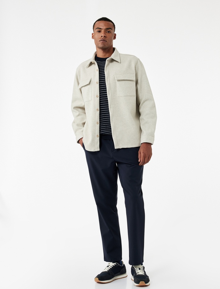  Beli Bağcıklı Düğmeli Duble Paça Esnek Slim Fit Pantolon