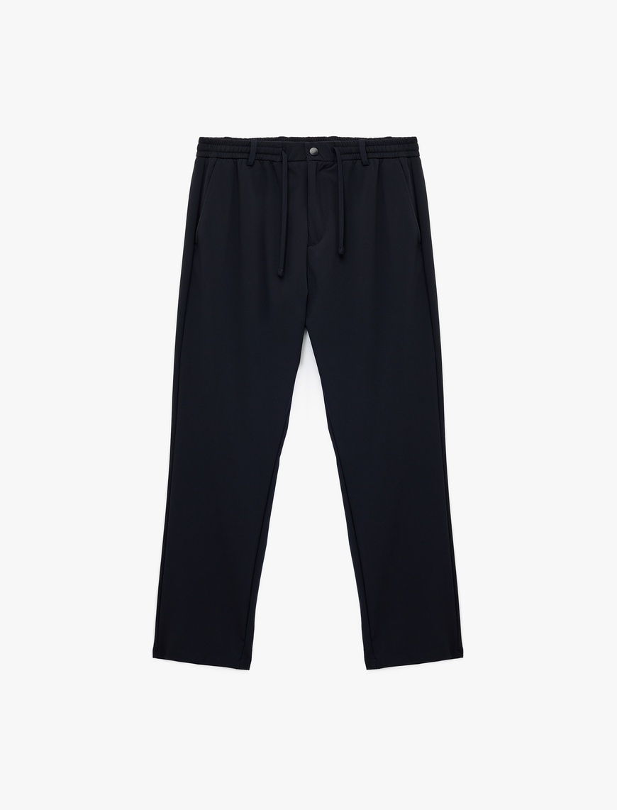   Beli Bağcıklı Düğmeli Duble Paça Esnek Slim Fit Pantolon