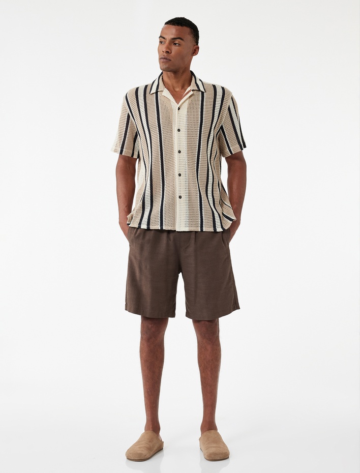  Beli Lastikli Cepli Pamuk Viskon Karışımlı Kemer Detaylı Şort