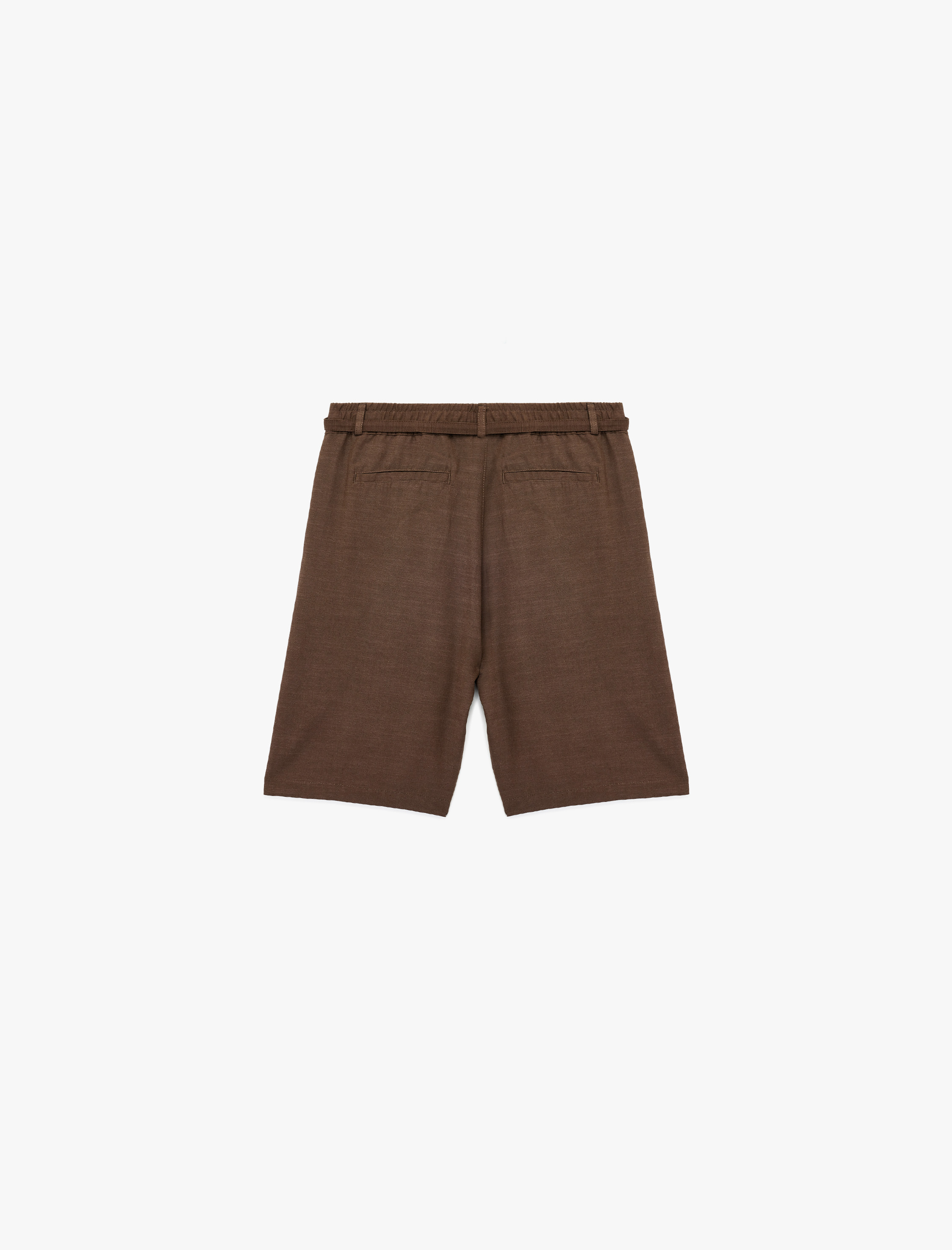   Beli Lastikli Cepli Pamuk Viskon Karışımlı Kemer Detaylı Şort