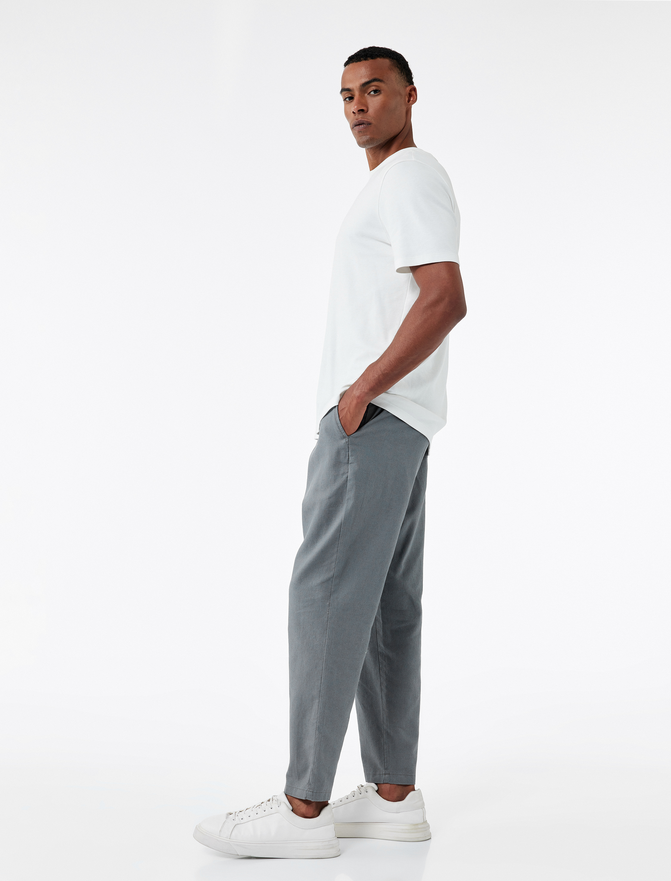   Keten Pamuk Karışımlı Beli Bağcıklı Chino Pantolon