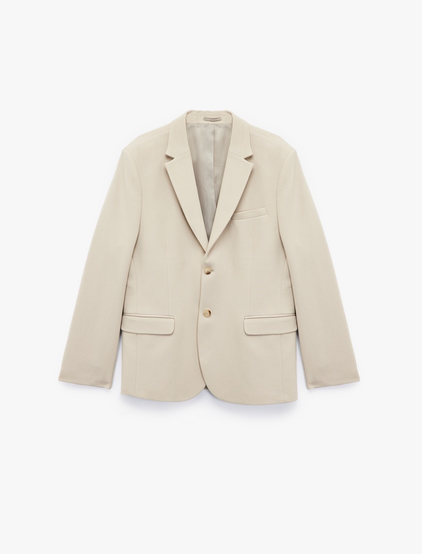   Uzun Kollu Kapaklı Cep Detaylı Düğmeli Slim Fit Mono Yaka Blazer Ceket