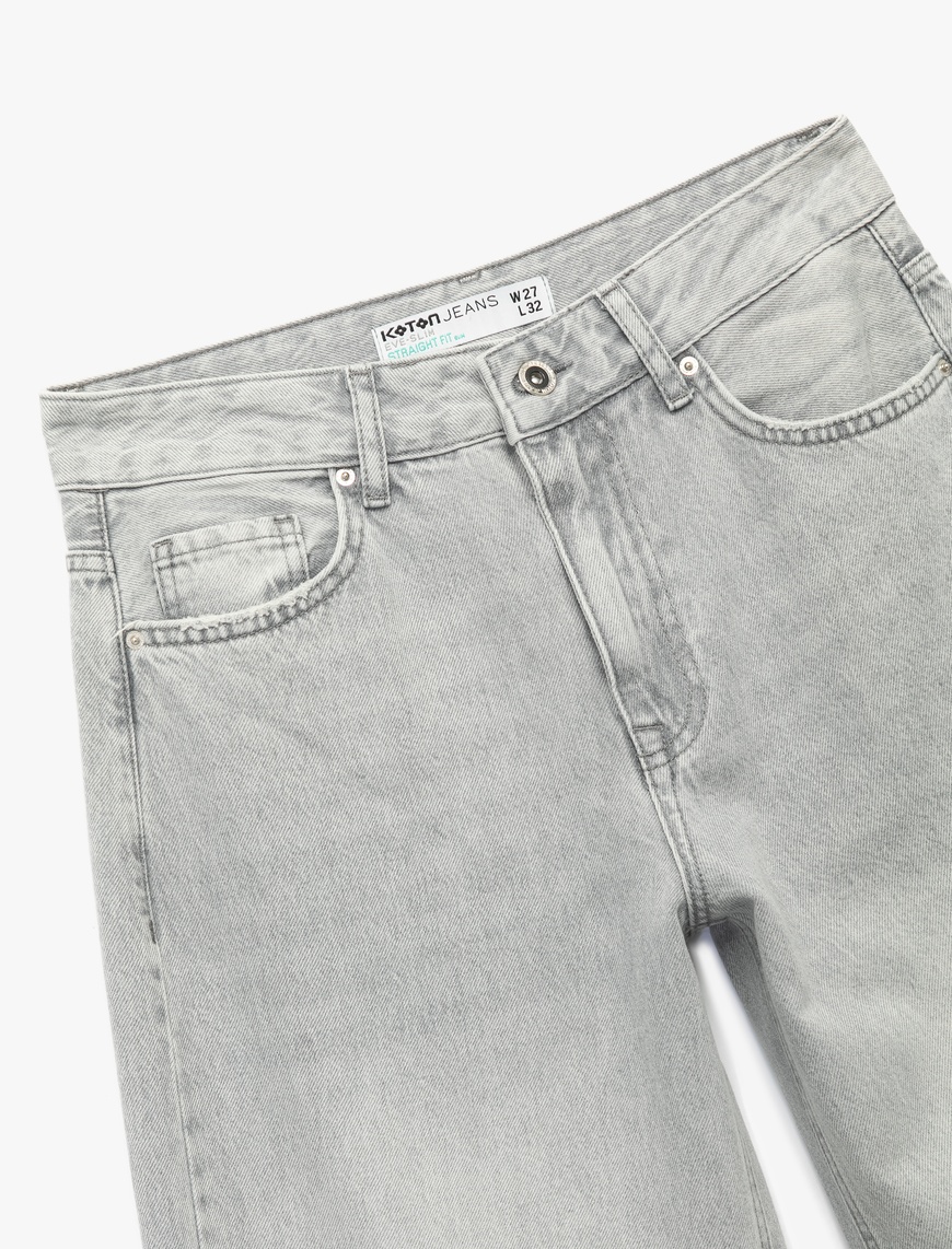   Normal Bel Düğmeli Cepli Pamuklu Geniş Paça Jean Pantolon - Bianca Wide Leg Jeans