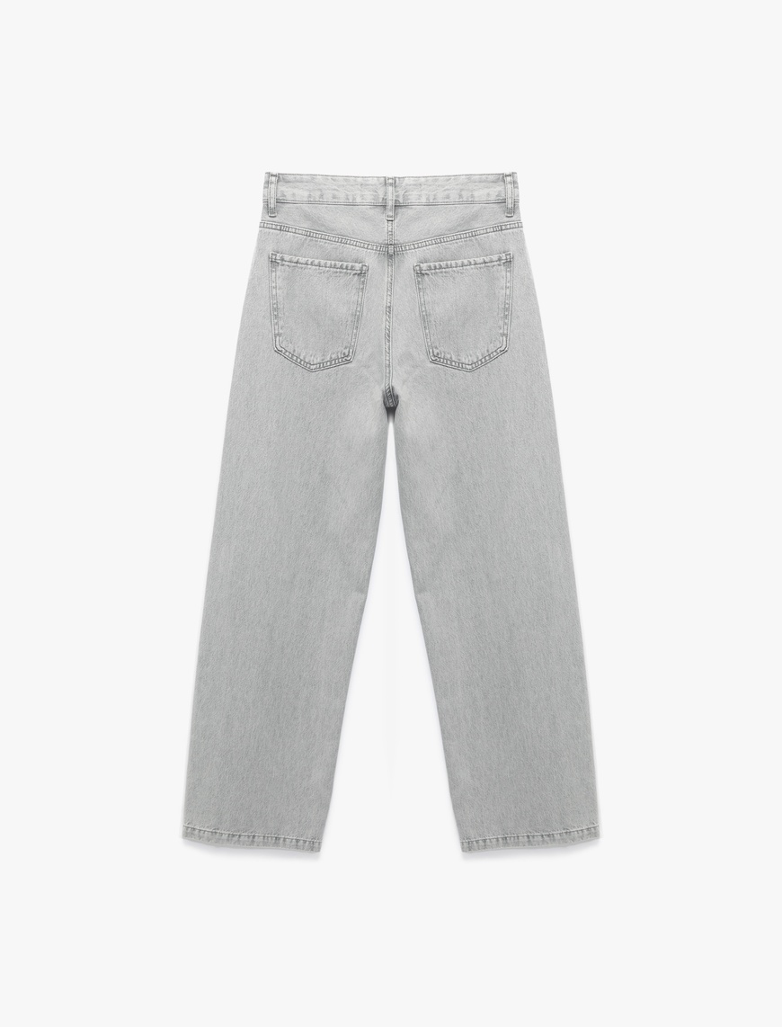   Normal Bel Düğmeli Cepli Pamuklu Geniş Paça Jean Pantolon - Bianca Wide Leg Jeans
