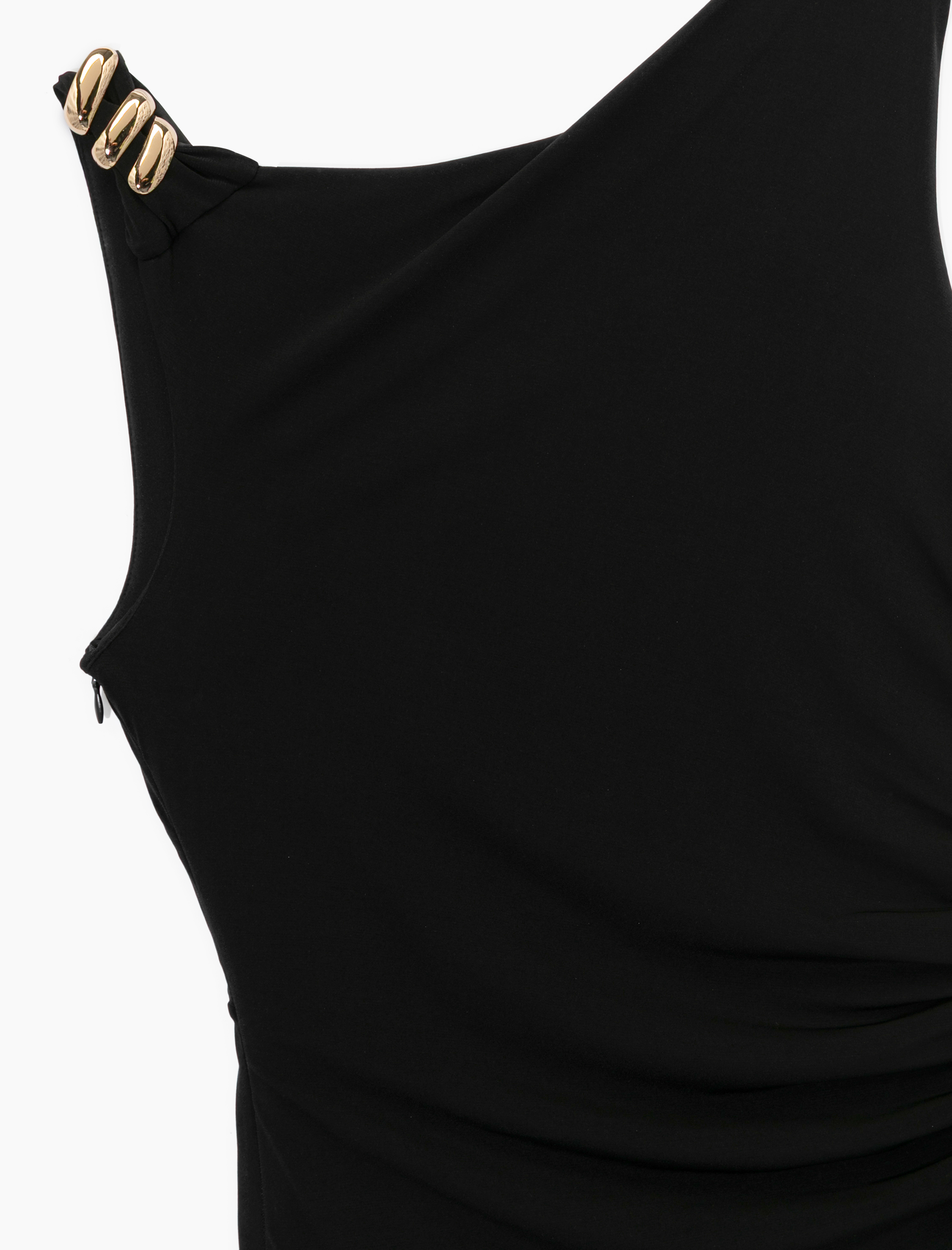   Degaje Yaka Kolsuz Metal Aksesuarlı Parlak Uzun Abiye Elbise