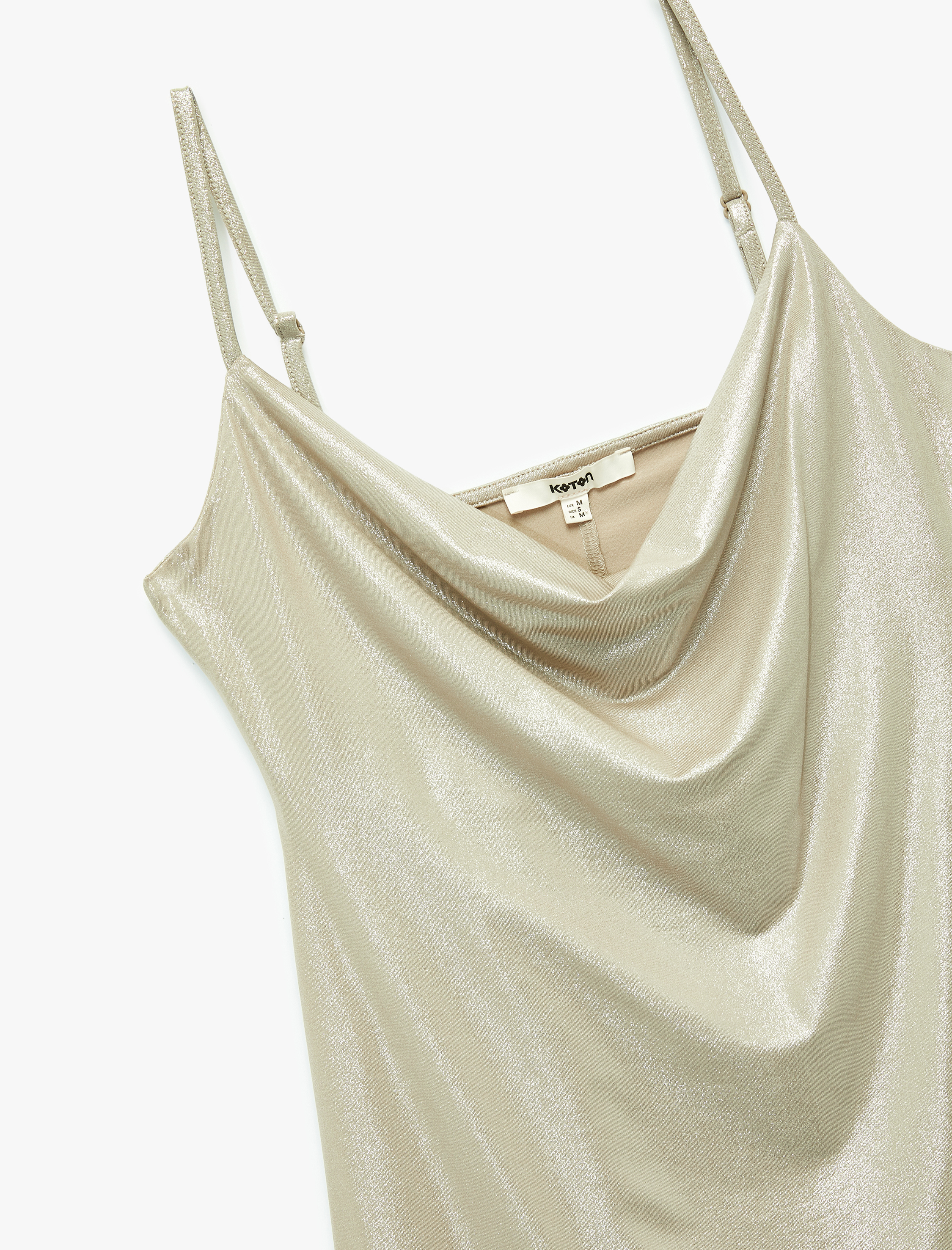   İp Askılı Simli Kolsuz Degaje Yaka Mini Elbise