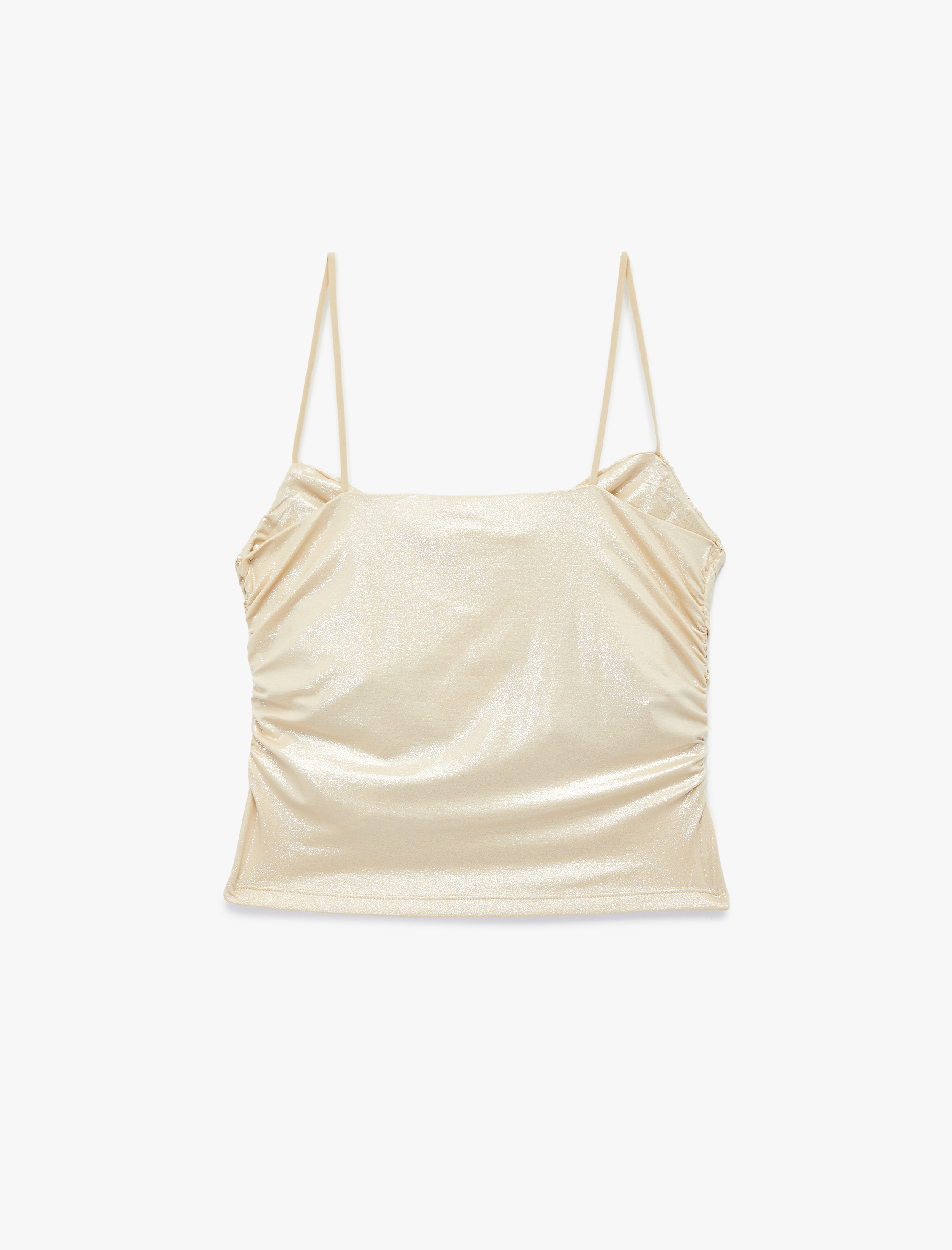   Drape Detaylı Slim Fit Simli İp Askılı Bluz