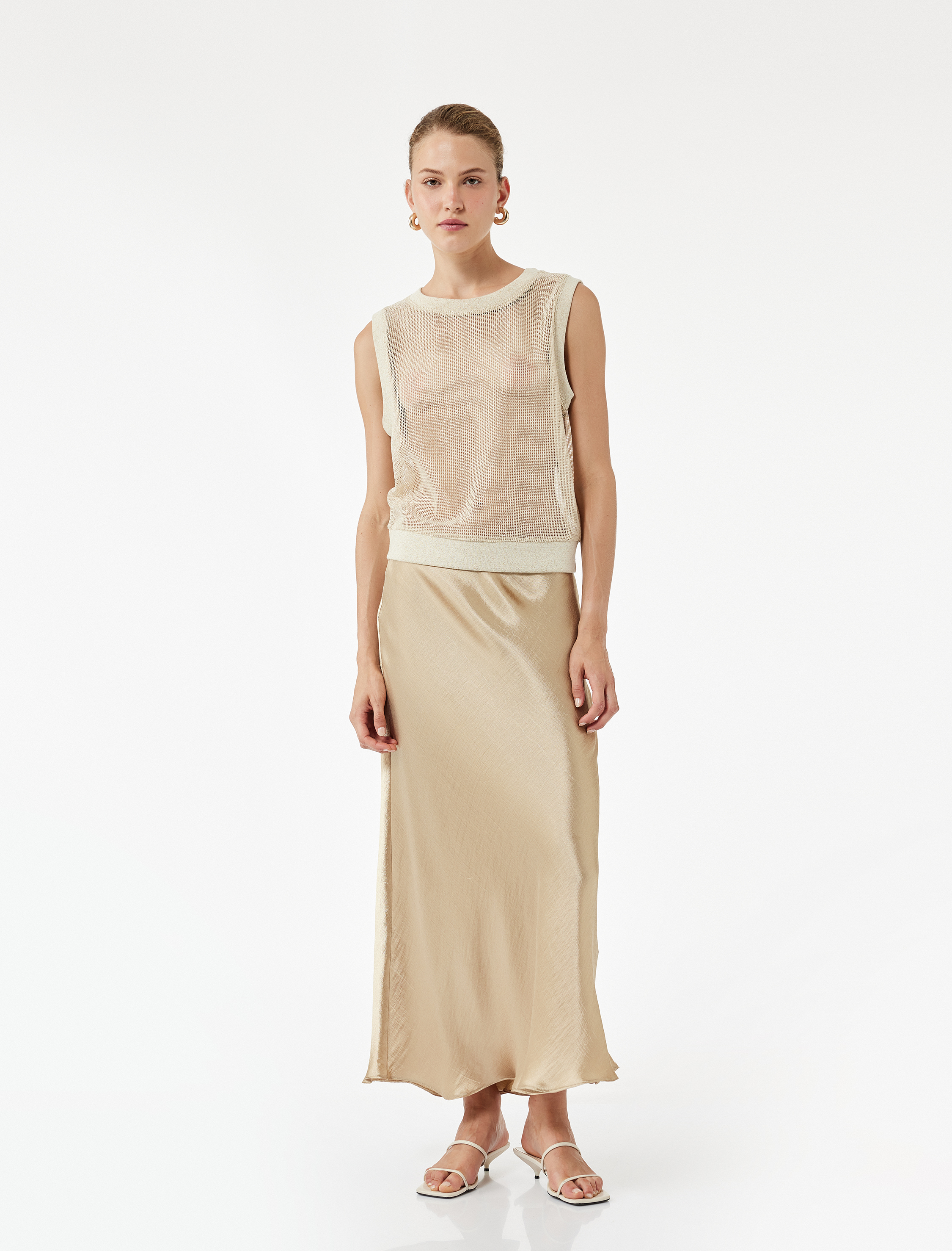   Rahat Kalıp Midi Kloş Saten Etek