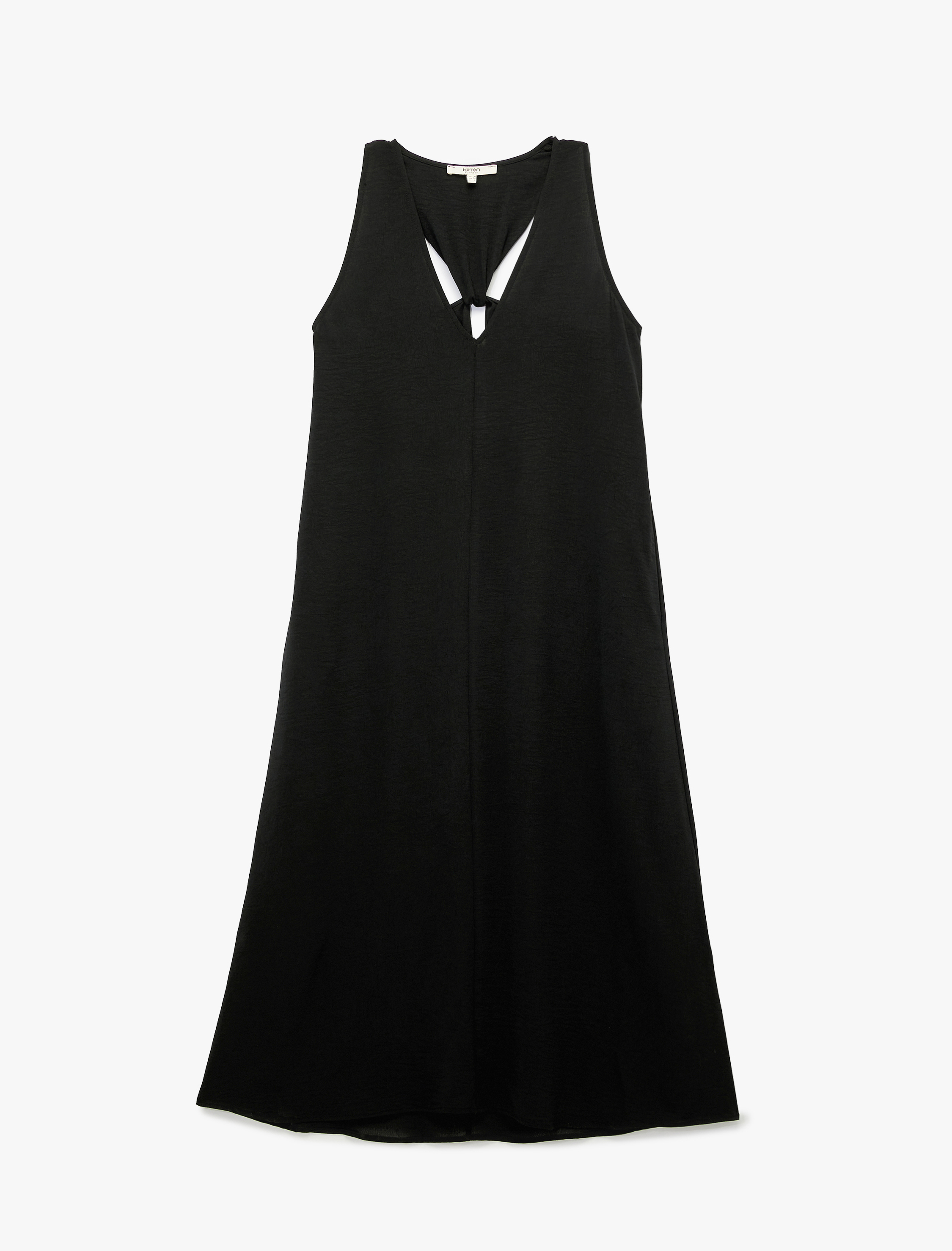   Aerobin Kumaş V Yaka Kolsuz Pencere Detaylı Midi Boy Kloş Elbise