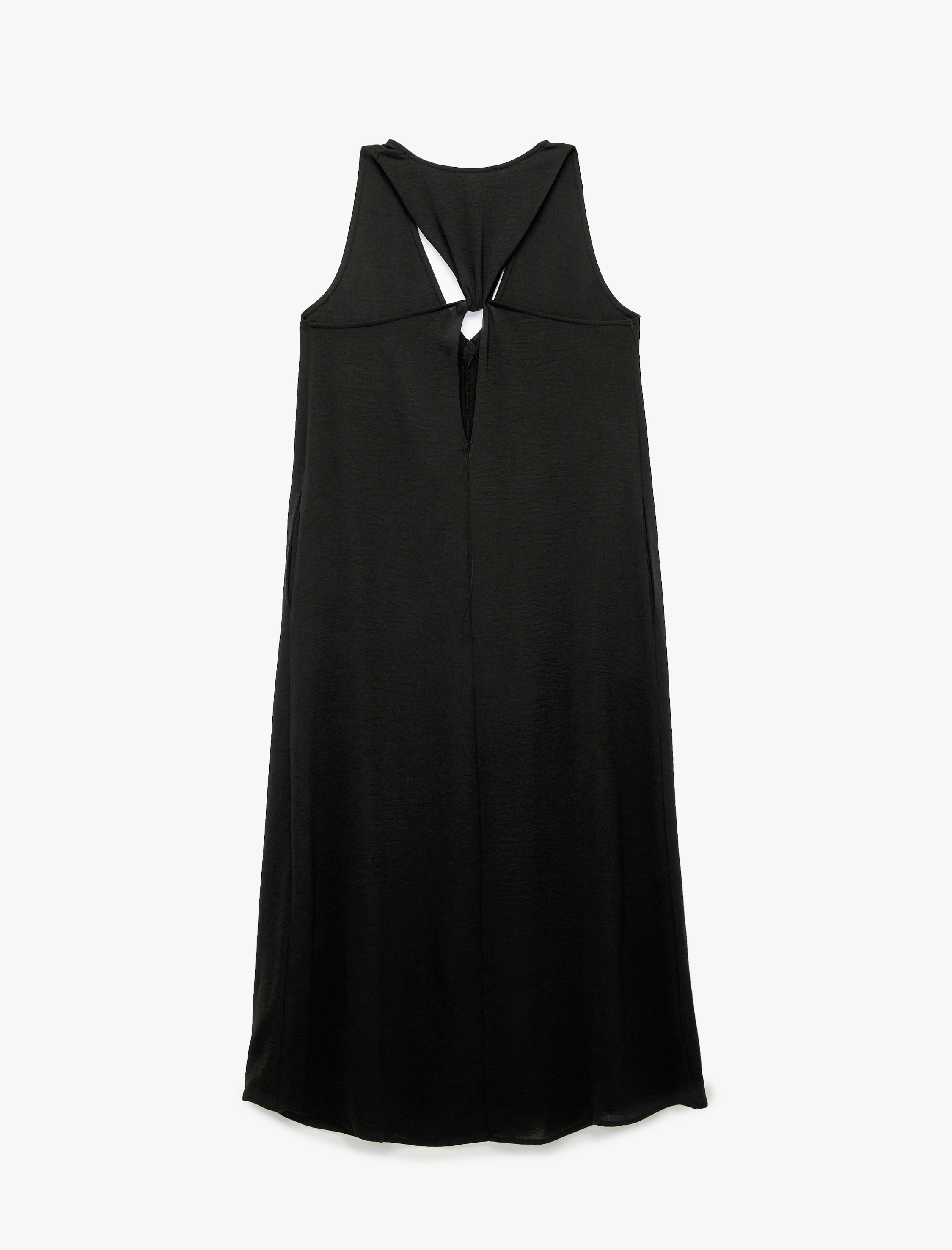   Aerobin Kumaş V Yaka Kolsuz Pencere Detaylı Midi Boy Kloş Elbise