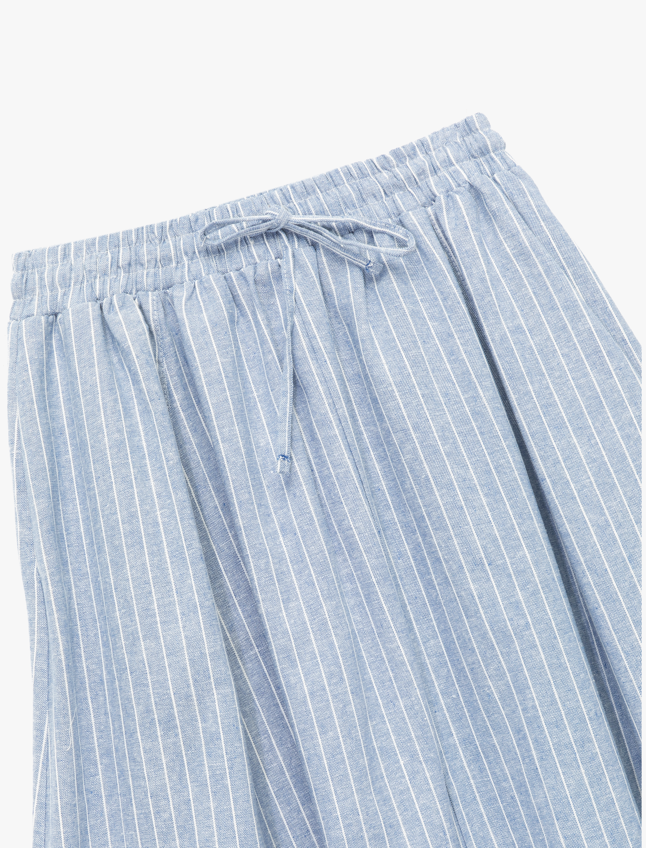   Rahat Kalıp Pamuk Keten Karışımlı Fiyonklu Beli Lastikli Kloş Midi Etek