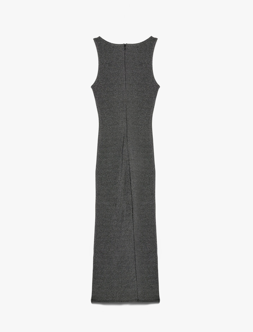   Kolsuz Bisiklet Yaka Taş Detaylı Slim Fit Elbise