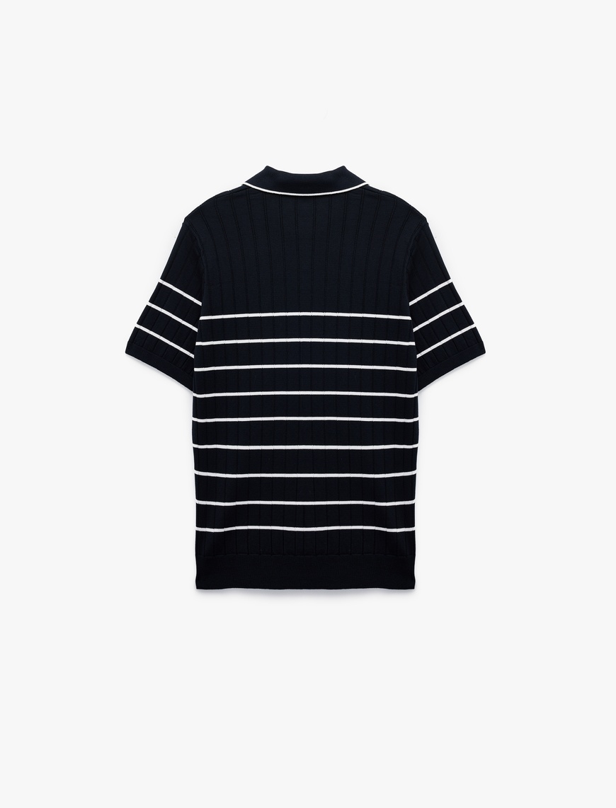   Regular Fit Polo Yaka Dokulu Viskon Kısa Kollu Triko Tişört