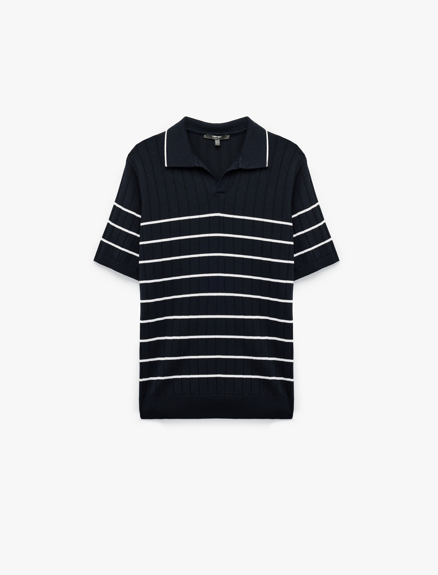   Regular Fit Polo Yaka Dokulu Viskon Kısa Kollu Triko Tişört