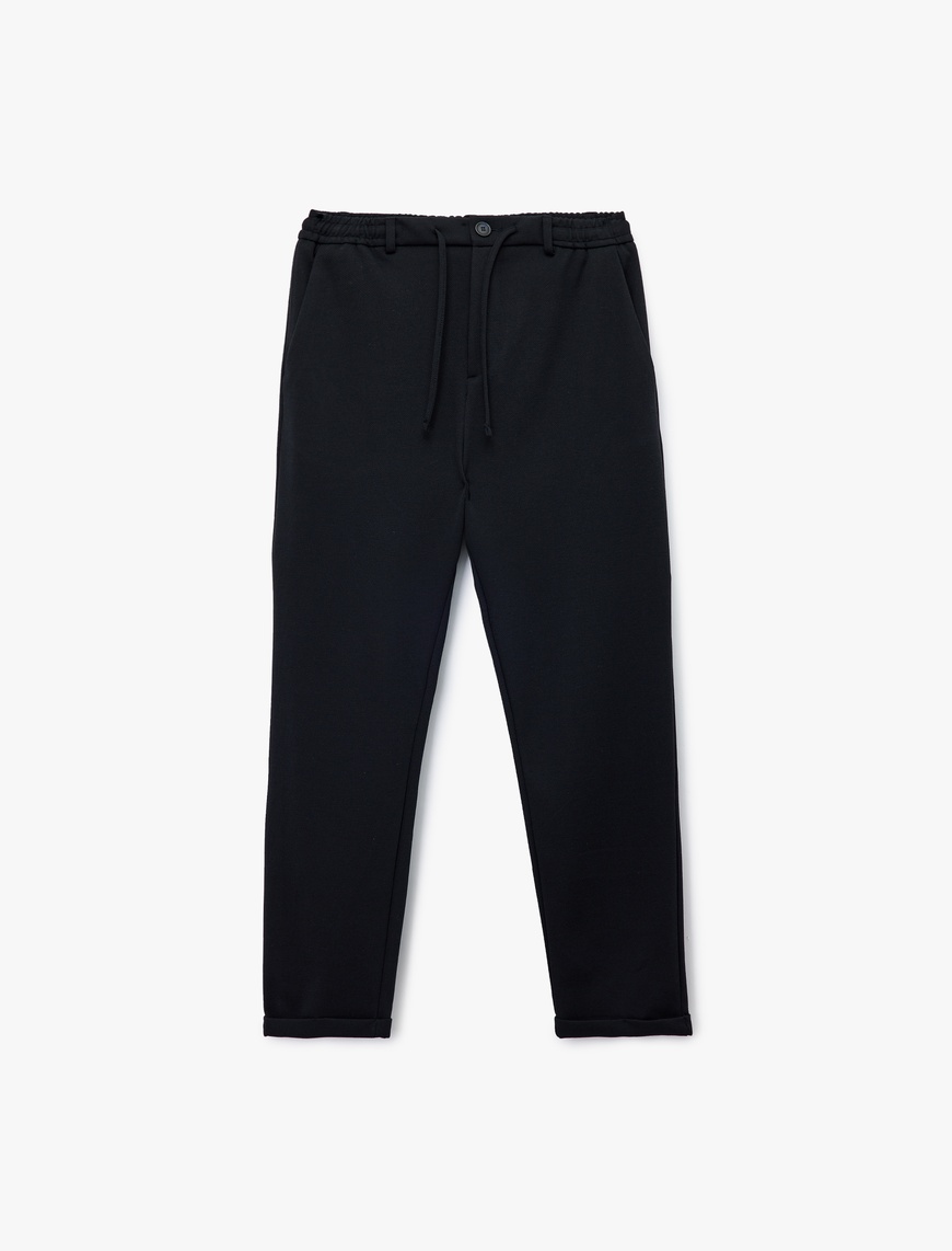   Beli Bağcıklı Düğmeli Pike Kumaş Cep Detaylı Duble Paça Slim Fit Pantolon