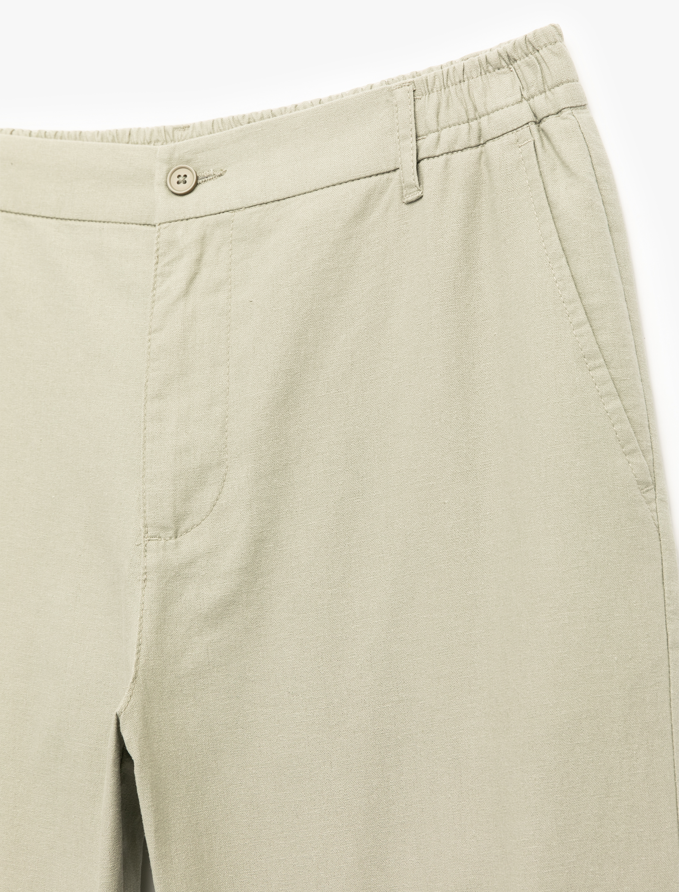   Beli Lastikli Düğmeli Cep Detaylı Pamuk Keten Karışımlı Pantolon