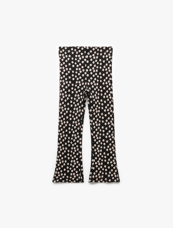 Kız Bebek İspanyol Paça Cep Detaylı Çiçekli Pamuklu Tayt