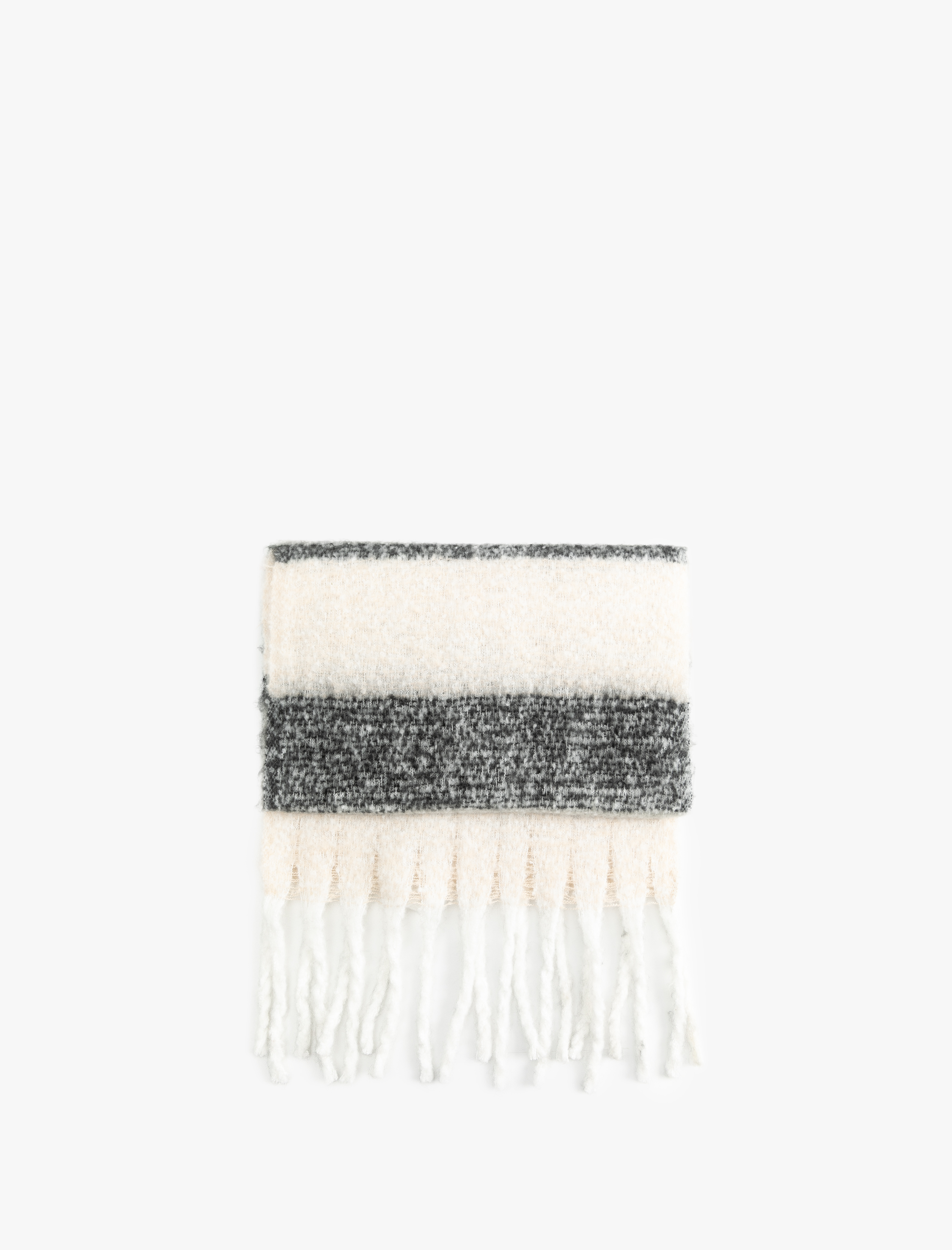  Kadın Yumuşak Dokulu Püsküllü Renk Bloklu Uzun Atkı