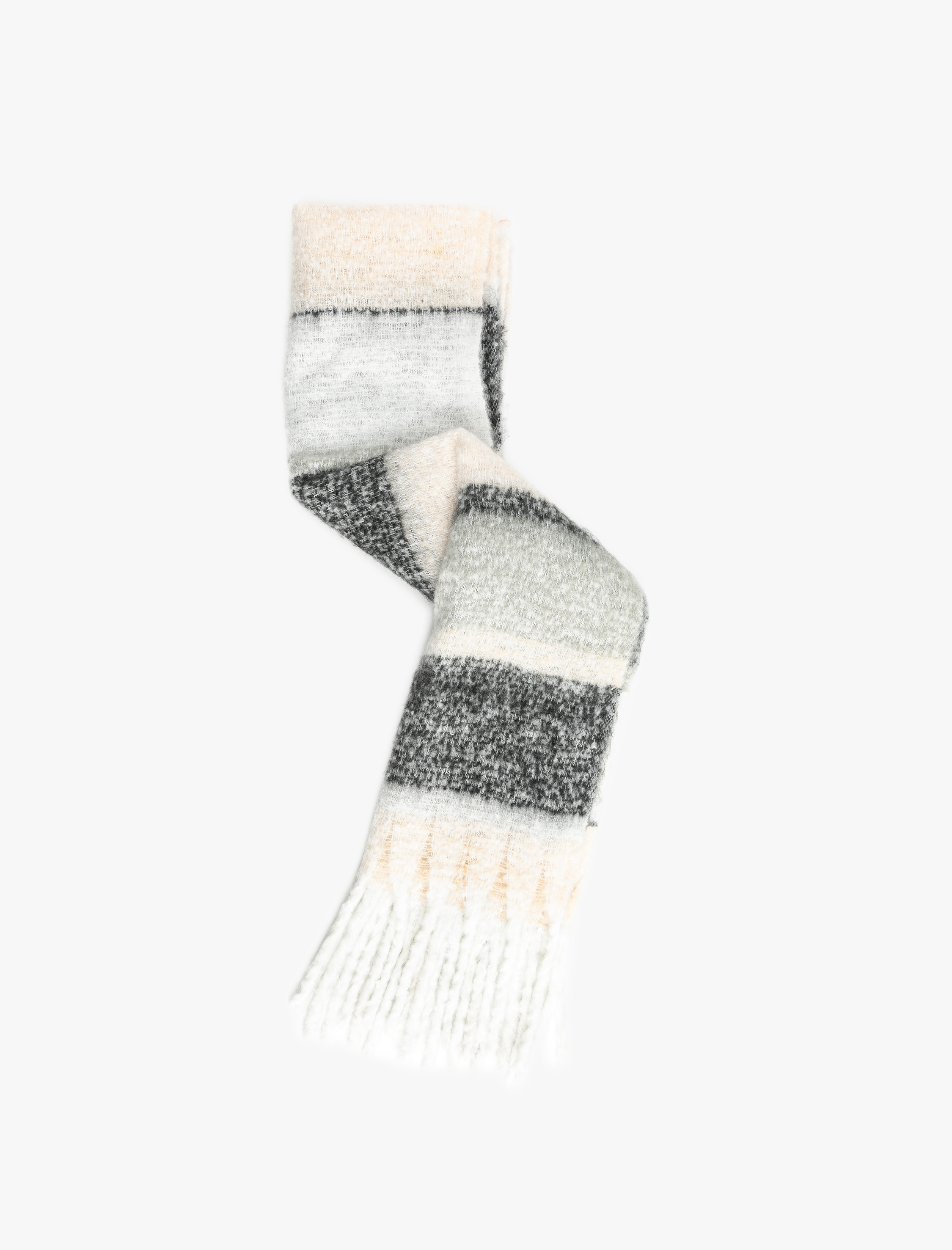  Kadın Yumuşak Dokulu Püsküllü Renk Bloklu Uzun Atkı