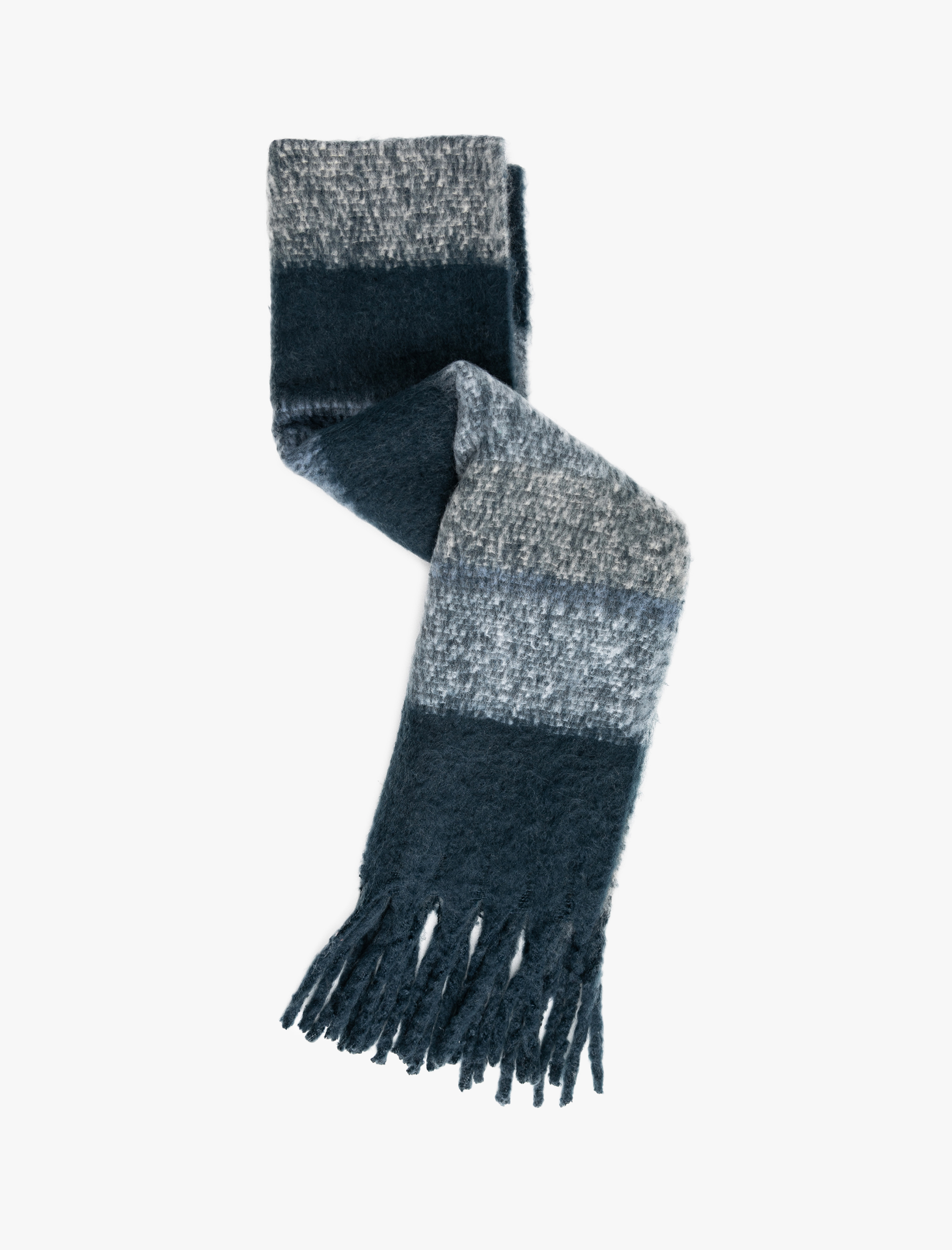  Kadın Yumuşak Dokulu Püsküllü Renk Bloklu Uzun Atkı