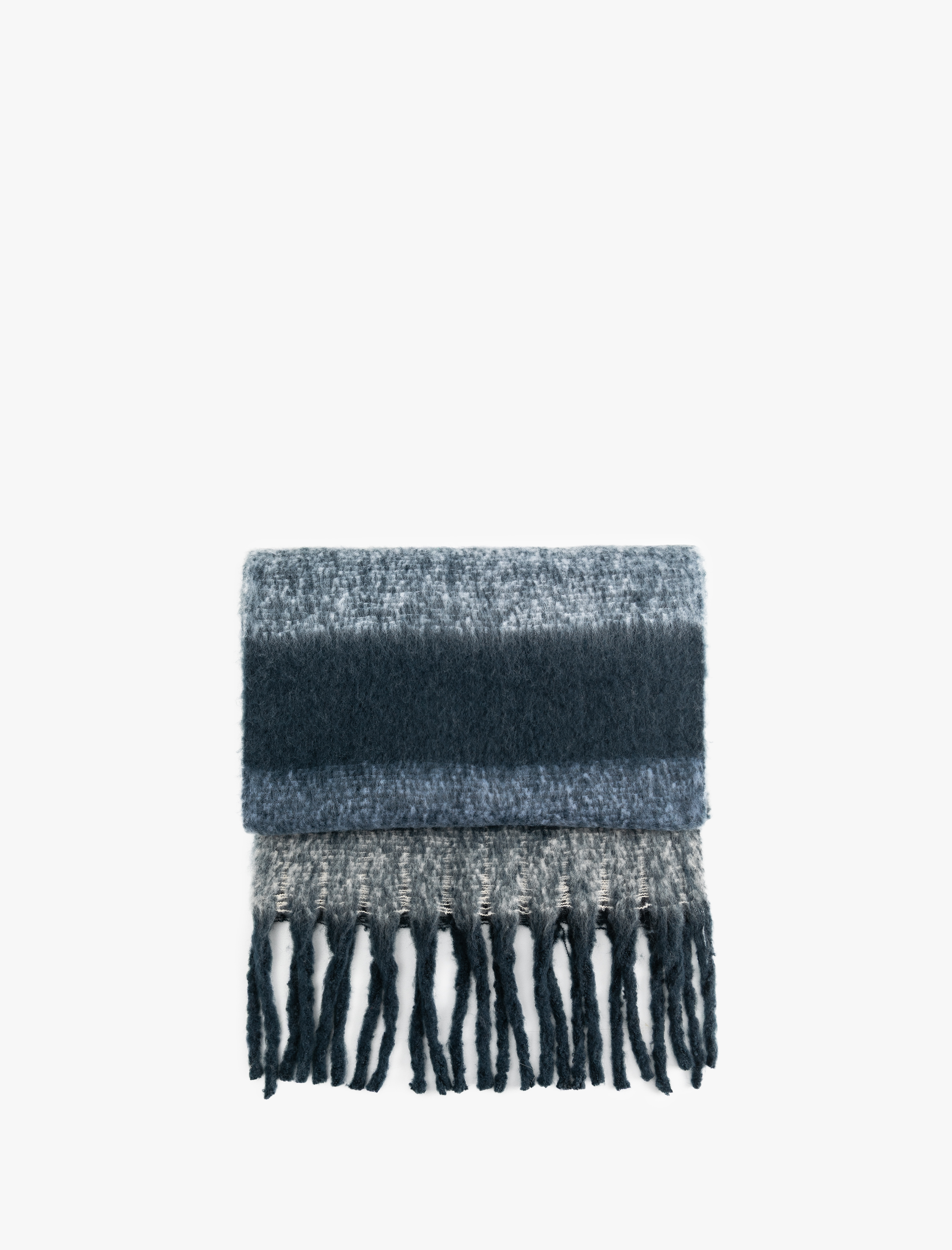  Kadın Yumuşak Dokulu Püsküllü Renk Bloklu Uzun Atkı