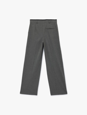 Pile Detaylı Cepli Geniş Paça Kumaş Pantolon_1