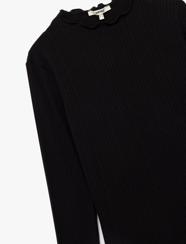 Kaşkorse Viskon Slim Fit Uzun Kollu Hafif Dik Yaka Tişört_2