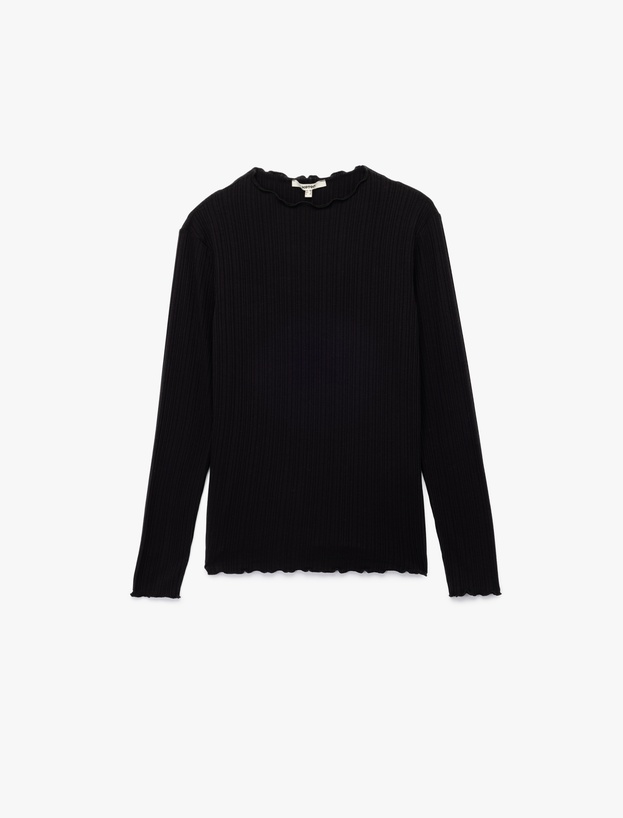 Kaşkorse Viskon Slim Fit Uzun Kollu Hafif Dik Yaka Tişört_0