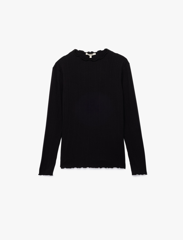  Kaşkorse Viskon Slim Fit Uzun Kollu Hafif Dik Yaka Tişört