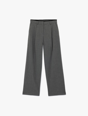 Pile Detaylı Cepli Geniş Paça Kumaş Pantolon