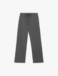 Beli Bağcıklı Cepli Uzun Düz Bol Paça Kumaş Pantolon