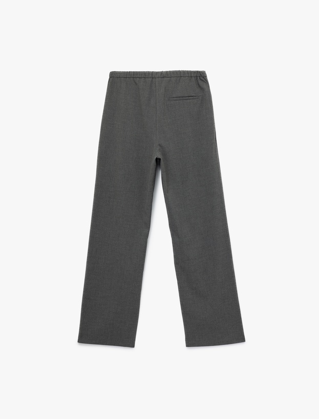 Beli Bağcıklı Cepli Uzun Düz Bol Paça Kumaş Pantolon_1