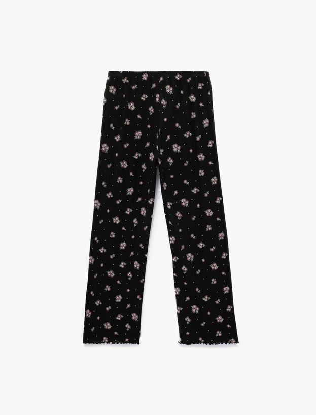 Pamuklu Düz Bol Paça Çiçekli Pijama Altı_1