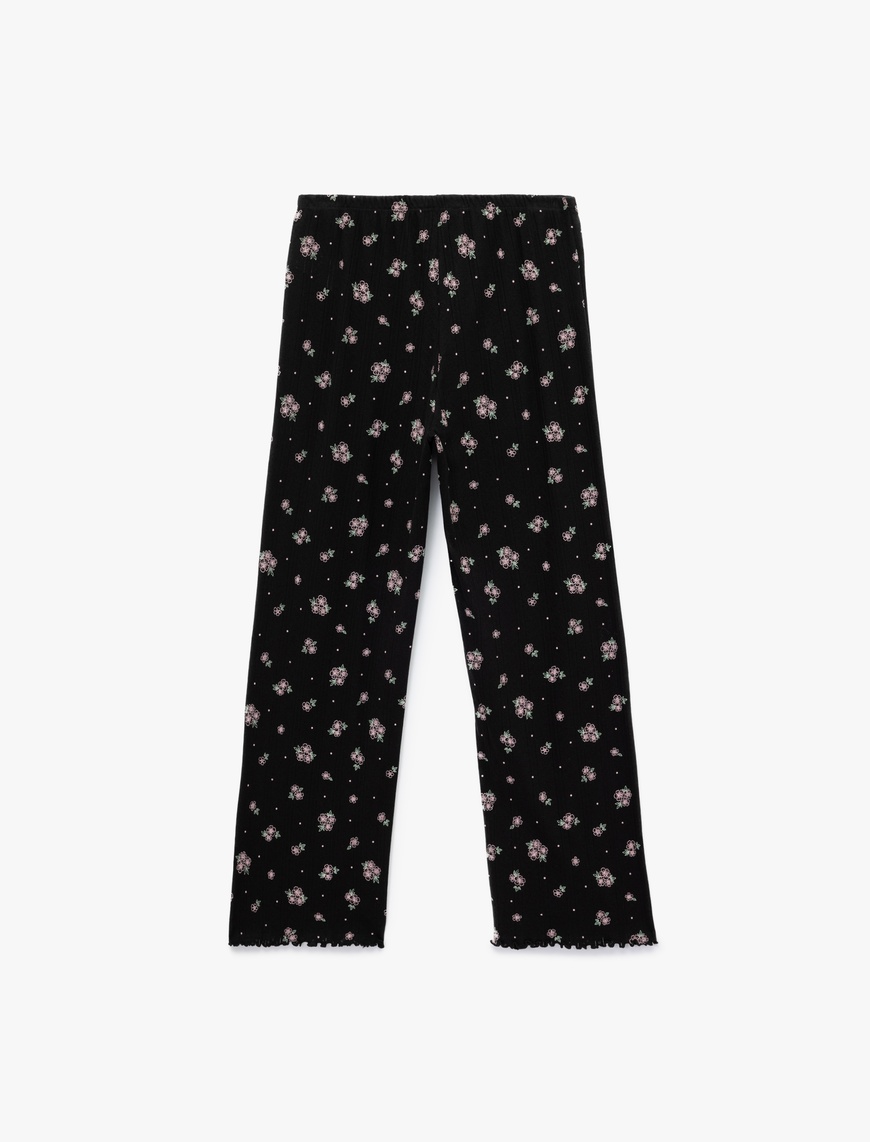   Pamuklu Düz Bol Paça Çiçekli Pijama Altı