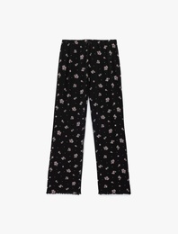Pamuklu Düz Bol Paça Çiçekli Pijama Altı