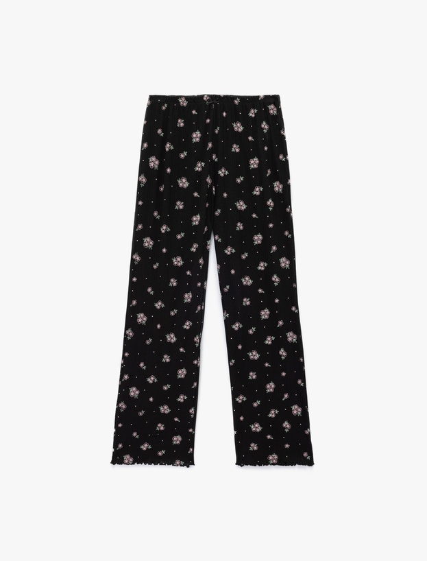 Pamuklu Düz Bol Paça Çiçekli Pijama Altı_0