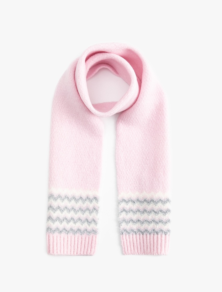 Kız Çocuk Simli Uzun Desenli Atkı