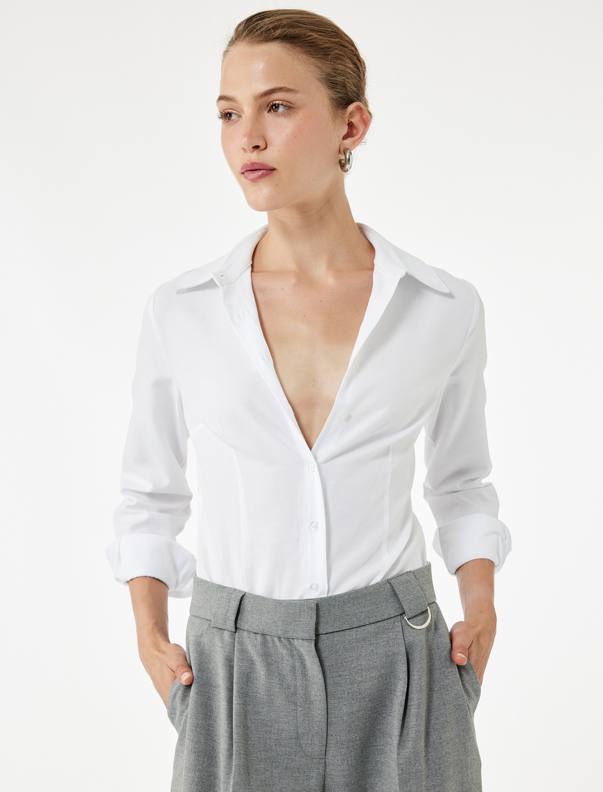   Slim Fit Uzun Kollu Klasik Yaka Poplin Gömlek