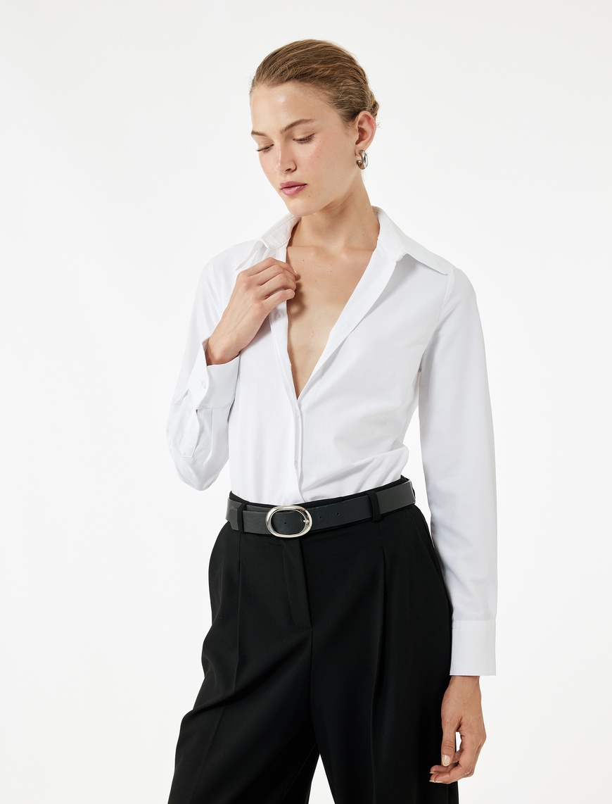   Regular Fit Klasik Yaka Uzun Kollu Poplin Gömlek