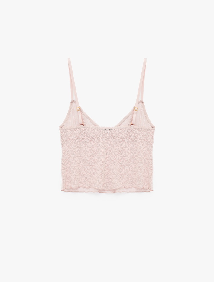  Kalp Yaka İnce Askılı Dantelli Pijama Üstü