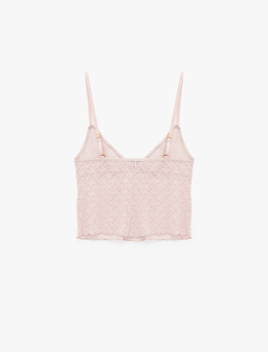   Kalp Yaka İnce Askılı Dantelli Pijama Üstü