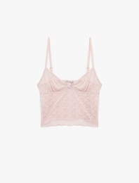 Kalp Yaka İnce Askılı Dantelli Pijama Üstü
