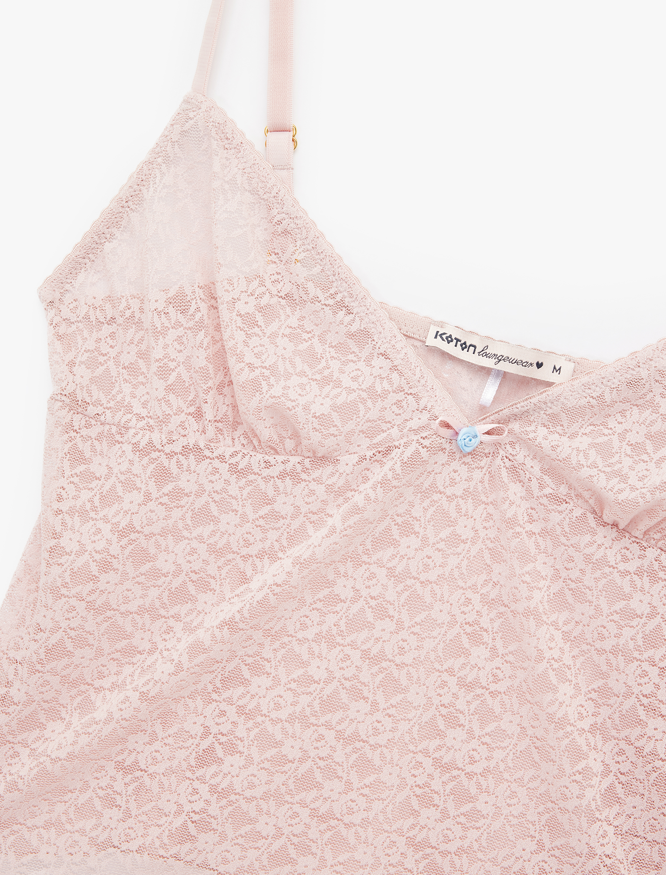   Kalp Yaka İnce Askılı Dantelli Pijama Üstü