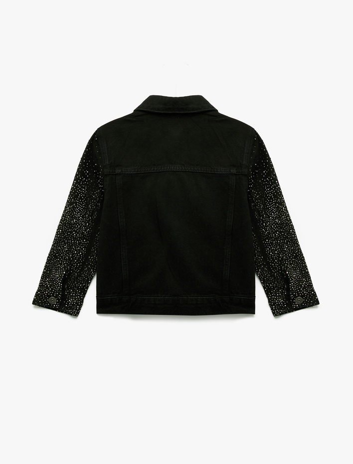 Kız Çocuk Pamuklu Uzun Kollu Taş  Detaylı Jean Ceket